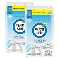 깨끗한나라 PURE & DECO 3겹 데코 THE 순수 천연펄프 롤화장지 27m, 30롤, 2팩