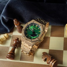 지샥 지얄오크 로즈골드 풀메탈 그린 다이얼 커스텀 전자손목시계