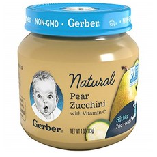 Gerber 2nd Baby Foods Jars Natural Pear Zucchini 거버 2단계 이유식 네추럴 피어 주키니 113g 12병, 1