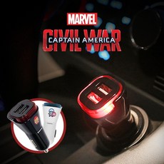 [TKDS] MARVEL 시빌워 3.1A 듀얼USB 차량용 LED시거잭 충전기, 상품선택, 시빌워-아이언맨, 1개