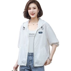 ROYALBELLE 여성 패션 경량 자외선 차단 점퍼 집업 후드 바람막이 빅사이즈 엄마옷 Y031806