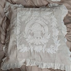 꼬끄시그루 포셀라인 프랑스 린넨 고급 레이스 유로샴 빅쿠션커버 60x60 (3컬러)