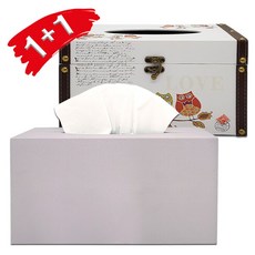 비에이스 우드 티슈케이스 2개/화장지 휴지 각티슈 커버/빈티지 인테리어 소품, 08.부엉이 가족(화이트), 12.모던 그레이