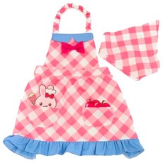 Usamomochan 萌兔桃桃 兒童圍裙格紋附頭巾, 小小廚師造型, 格紋, 1入, 110cm
