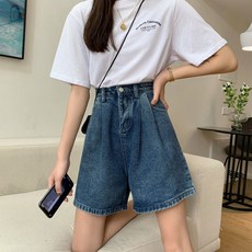 미래물 여름 복고 항아리 하이웨스트 슬림 배기팬츠에 청바지 레이어드 여팬츠ZZW