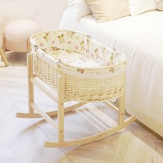 모세 라탄 요람바구니 백일 거실 라운드 수납 사진 수면 등나무 원목 침대 90cm 100cm 돌잡이, 90CM 베이지 휠리스 0-12개월