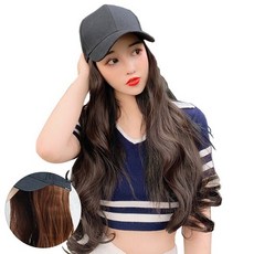 웨이브 모자 가발, 1개, 다크브라운