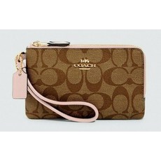 242188 코치 87591 Double corner zip wristlet 코트ed 캔버스 카키 Blossom