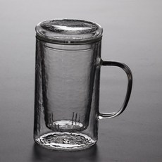 최저가몰 유리물컵 세가지 큰사이즈 라지 녹차텀블러 밴드 필터링 뚜껑 티 샤인컵 해머 무늬 나무 밑바닥, 해머 무늬 스트레이트핏 일자 티 컵