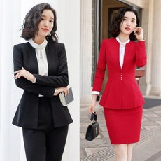 여성 정장 세트 수트 55~77 노카라 슬림(자켓+치마+바지)