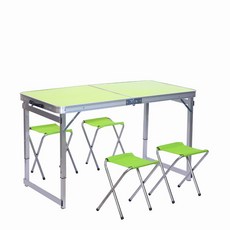 MEIISEO캠핑 테이블 접이식 테이블야외 간단한 식탁 테이블 야외 테이블, 1.2 m 녹색 + 의자