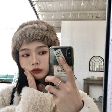 클래식 여자 상패 핸드메이드 라탄 리얼 토끼털 모피 모자 늦바람 보온 귀막이 귀달이 겨울