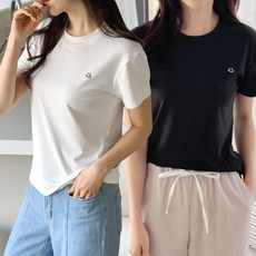 제이그린 여성 반팔티 반팔 티셔츠 2P 이그린 여성 심플 스마일 자수 라운드넥 반팔 티셔츠 2P