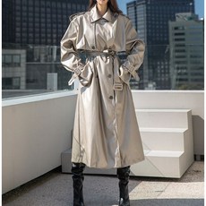 딘트 빈 글로시 레더 오버핏 롱 벨트 트렌치코트 J9123
