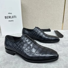 Berluti Playoff SS24 남성 악어 가죽 수제 구두 가죽 비즈니스 발색 끈 캐주얼 정장 남성 신발 3 배색 - 벨루티구두