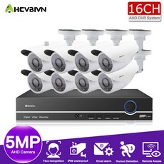 영어 매뉴얼 AHD DVR NVR 16CH 8CH 안전 카메라 시스템 5MP 폐쇄 텔레비전 카메라 시스템 방수 적외선 절단 폐쇄 텔레비전 녹화기 얼굴 검측 AVR 키트, 없다, 금 플러그, 16채널 dvr 카메라 8개, 1개