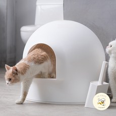  노는 개 최고양 피단 사막화 방지 후드형 이글루 고양이 화장실 배변통, 화이트 