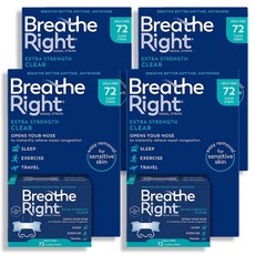 Breathe Right 브리드라이트 코골이 방지 코밴드테이프 민감성피부용 72개입