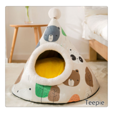 티피/Teepie 고양이 깔짚 통기성 유르트 반 폐쇄 귀여운 강아지 깔짚 사계절 유니버설 고양이 매트 애완 동물 용품, 사진색3, 1개