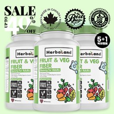 HerbaLand(허벌랜드) 성인용 과일 및 채소 섬유질 60구미 젤리(무설탕) 건강한 소화 FRUIT & VEG FIBER GUMMIES FOR ADULTS(SUGAR-FREE), 60구미 x 6병(5+1)
