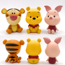 곰돌이푸 피규어 3종 세트 푸우 티거 피글렛 차량용 대두 캡슐 캐릭터 인형 장식 소품, 피규어 3종 세트+차량용 스티커
