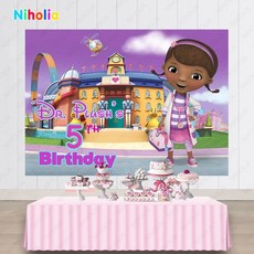 카메라 스튜디오 배경천 촬영 배경 NIHOLIA Doc Mcstuffins 소녀 생일 눈사람 양 인형 비닐 배너, 03 03_19 Polyester 250x150cm, 1개