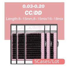 Qeelasee-5 트레이 CC / DD 컬 두께 0.03-0.20 라운드 속눈썹 속눈썹 연장용 부드러운 밍크 속눈썹 ci, 01 CC, 01 0.07mm, 06 8- 15mixed x 5 trays, 1개