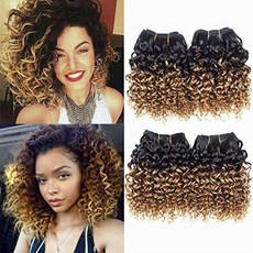 DMS Curly Hair 4 Bundles Short Human Hair Kinky Curly Weave Ombre Braz, 상세내용참조