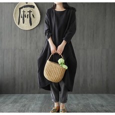 POMTOR 에스닉 패턴 면 마 루즈핏 슬림 원피스 여름원피스