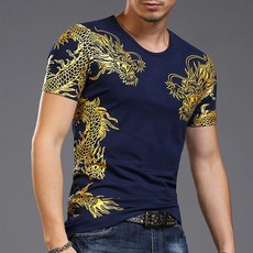 TaoBao 카리스마 용 무늬슬림핏남성반팔티셔츠13종택1
