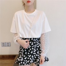 다솜 여름긴팔티 두 벌의 가짜를 결합함 롱슬리브티 여성 빅사이즈 슬림핏 망사 스윗 이너 상의