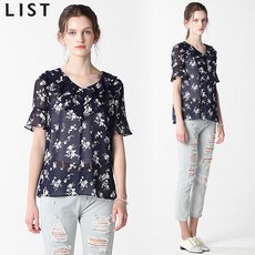 [리스트.] [리스트(LIST)] 플라워 시스루 러플 브이넥 블라우스
