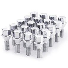 19mm 육각 26mm 생크 길이의 M12 x 1.25 크롬 휠 러그 볼트 대부분의 애프터마켓 휠을 위해 설계된 원뿔형 시트 20개의 PCS, M12 x 1.25 x 26mm, Silver