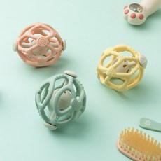 베이비클라우드 신생아 아기 유아 장난감 공 치발기 딸랑이 실리콘볼, 코랄핑크, 1개