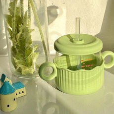 귀여운 휴대빨대컵 유리컵 400ml
