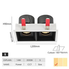 조명 SCON 실내 LED COB 오목 초점 스포트라이트 회전 트림 통합 천장 내장 디밍 램프 블랙 화이트, [03] 14W, 1개