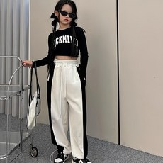 여아용 크믹시 크롭 티셔츠 + 밴딩 와이드 팬츠 세트 블리 여아용 크믹시 크롭 티셔츠 + 밴딩 와이드 팬츠 세트