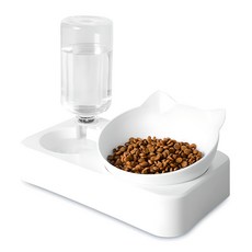Petconomy圓形半自動飲水機+寵物餵食器套組, 單色, 1套