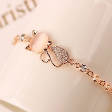 로즈 골드 합금 여성을위한 사랑스러운 고양이 팔찌 femme 어린이 소녀 선물 쥬얼리 매력 크리스탈 opals 라인 석 팔찌 체인|bracelets for|cat bracele