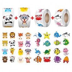 2000매 4롤세트 동물 바다 생물 원형 스티커, 1세트, 혼합(S6103) 2000매 1세트, 혼합(S6103) 2000매