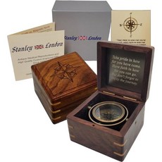Stanley London 나침반 나무 상자에 개인화된 각인 졸업 세례 확인 리더십을 위한 남자 아들 손자 청소년을 골동품 황동 책상 선물 Q1679295, 1개