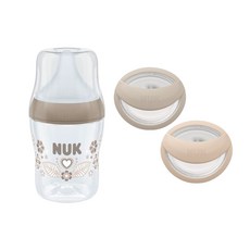 누크 퍼펙트매치 젖병 + 마미필 쪽쪽이 체험팩 [젖병 1개+쪽쪽이 2개], 1세트, 150ml, 젖병 하트 + 쪽쪽이 그레지이,샌드스톤