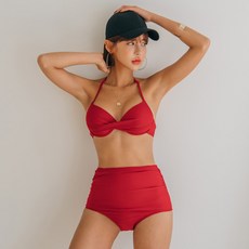 헤링본 여성 기본 비키니 모노키니 수영복 홀터넥 하이웨스트 휴양지 바캉스룩 비치웨어 C749, CX749_아우라