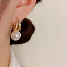 goodaround 14K 도금 고급 진주 귀걸이 G