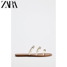 ZARA 자라 여성 신발 연한 베이지 양 가죽 벨트 플랫 캐주얼 샌들 2606410 002