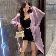 여성 커버업 비키니 블라우스 여름 자외선 차단 얇은 래시가드 코트 기질 비치웨어 수영복 커버업 쉬폰 가디건 빅사이즈 ZZL, 레드