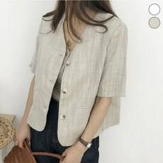 노카라 반팔 심플 린넨 자켓 여성 여름 데일리 재킷