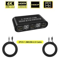[해외] KVM 스위처 2 포트 HDMI 스위치 다기능 USB 수동 스위처 박스 키보드 마우스 분배기 PC 용 최 지원 4K, Black