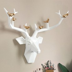 아무거나안팜 사슴머리 뿔 벽 장식 헌팅트로피 인테리어 오브제 소품 장식품, 화이트