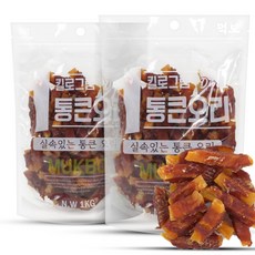 먹보 강아지 대용량 실속 상품 치킨 오리 육포 간식, 2개, 1kg, 오리 고구마 - 국민육포고구마스틱1kg